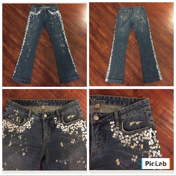 Bebe To Die For Bleach Tie Dye With Sparkling Silver Sequin Embellished Jeans - Picture 4 of 13